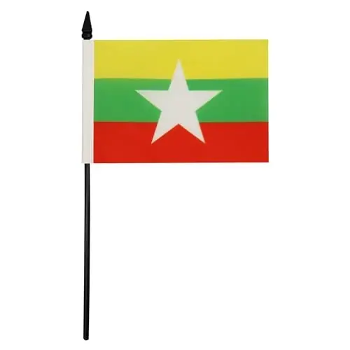 Burma Stol Bayrog'i 4'' x 6'' - Myanma - Birma Stol Bayrog'i 15 x 10 sm. - Qora plastik tayoq va taglik - AZ FLAG - AZ FLAG