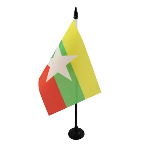Burma Stol Bayrog'i 4'' x 6'' - Myanma - Birma Stol Bayrog'i 15 x 10 sm. - Qora plastik tayoq va taglik - AZ FLAG - 2