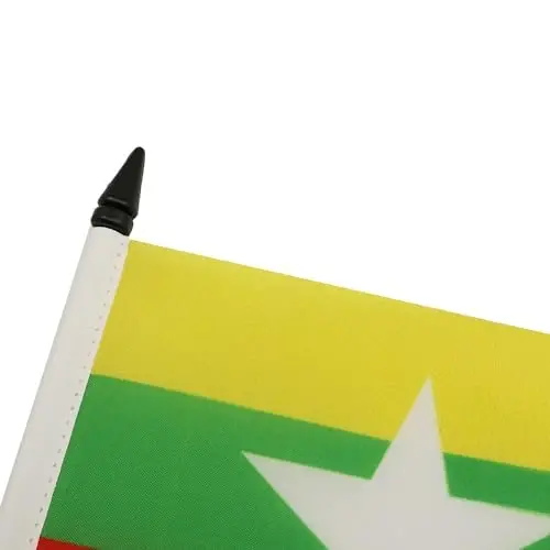 Burma Stol Bayrog'i 4'' x 6'' - Myanma - Birma Stol Bayrog'i 15 x 10 sm. - Qora plastik tayoq va taglik - AZ FLAG - 4