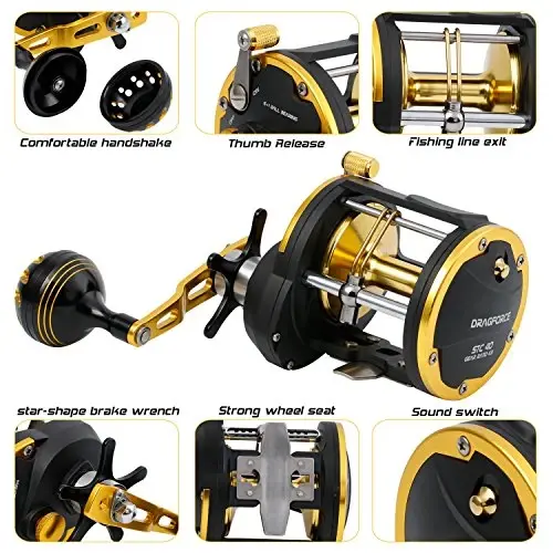 Burning Shark Trolling Reel Saltwater Level Wind Reels, Drag Reels Boat Fishing Ocean Fishing for Sea Bass Grouper Salmon - 3
