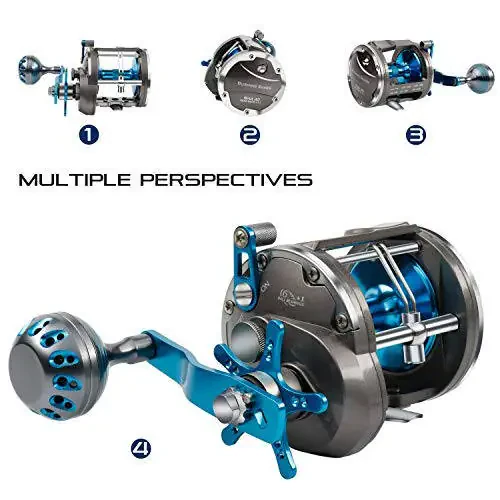 Burning Shark Trolling Reel Saltwater Level Wind Reels, Drag Reels Boat Fishing Ocean Fishing for Sea Bass Grouper Salmon - 2
