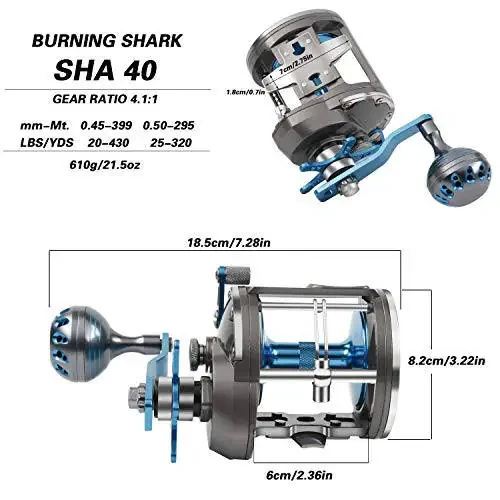 Burning Shark Trolling Reel Saltwater Level Wind Reels, Drag Reels Boat Fishing Ocean Fishing for Sea Bass Grouper Salmon - 4