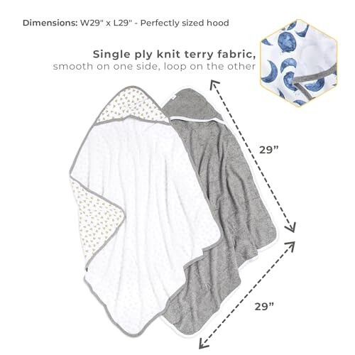 Burts Bees Baby Infant Hooded Towels Hello Moon! Organic Cotton, Unisex Bath Essentials and Newborn Necessities, Soft Nursery Towel with Hood Set, 2-Pack Size 29 x 29 Inch - 3