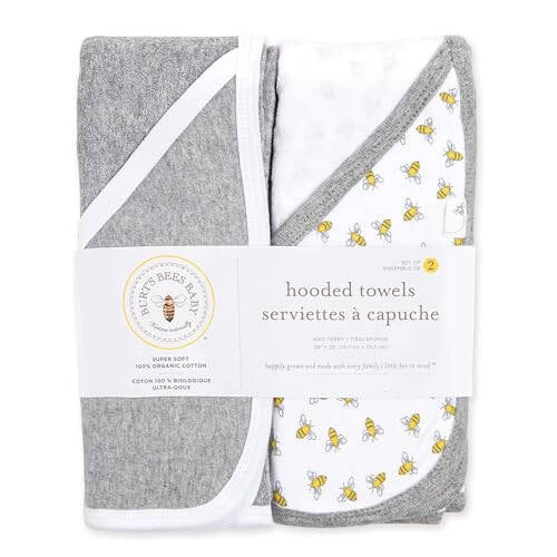 Burts Bees Baby Infant Hooded Towels Honey Bee Organic Cotton, Unisex Banyo Gereçleri va Yangi Tug'ilganlar uchun Zaruriy Narsalar, Kaputli Yumshoq Bolalar Havlu Seti, 2-Paket Hajmi 29 x 29 dyuym - 3