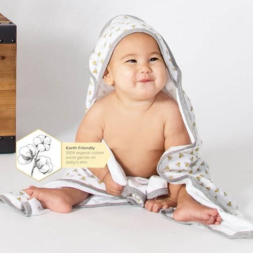 Burts Bees Baby Infant Hooded Towels Honey Bee Organic Cotton, Unisex Banyo Gereçleri va Yangi Tug'ilganlar uchun Zaruriy Narsalar, Kaputli Yumshoq Bolalar Havlu Seti, 2-Paket Hajmi 29 x 29 dyuym - 8