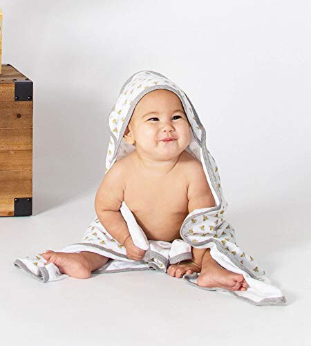 Burts Bees Baby Infant Hooded Towels Honey Bee Organic Cotton, Unisex Banyo Gereçleri va Yangi Tug'ilganlar uchun Zaruriy Narsalar, Kaputli Yumshoq Bolalar Havlu Seti, 2-Paket Hajmi 29 x 29 dyuym - 11