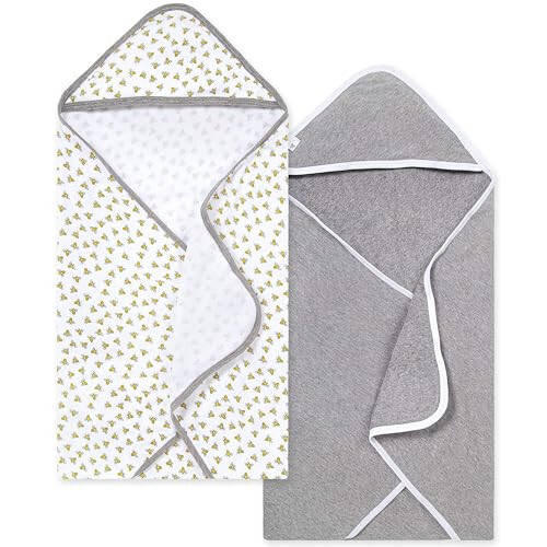 Burts Bees Baby Infant Hooded Towels Honey Bee Organic Cotton, Unisex Bath Essentials and Newborn Necessities, Soft Nursery Towel with Hood Set, 2-Pack Size 29 x 29 Inch - 2