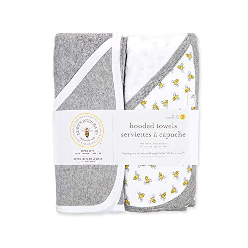 Burts Bees Baby Infant Hooded Towels Honey Bee Organic Cotton, Unisex Bath Essentials and Newborn Necessities, Soft Nursery Towel with Hood Set, 2-Pack Size 29 x 29 Inch - 10