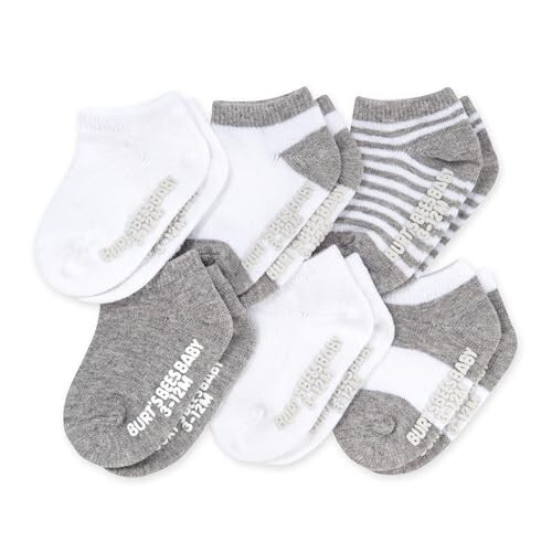 Burt's Bees Baby Unisex Baby Socks Ankle or Crew Height Made with Soft Organic Cotton, 6 Packs with Non-Slip Grips for Babies - 34