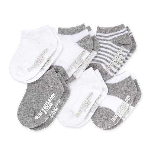 Burt's Bees Baby Unisex Baby Socks Ankle or Crew Height Made with Soft Organic Cotton, 6 Packs with Non-Slip Grips for Babies - 22