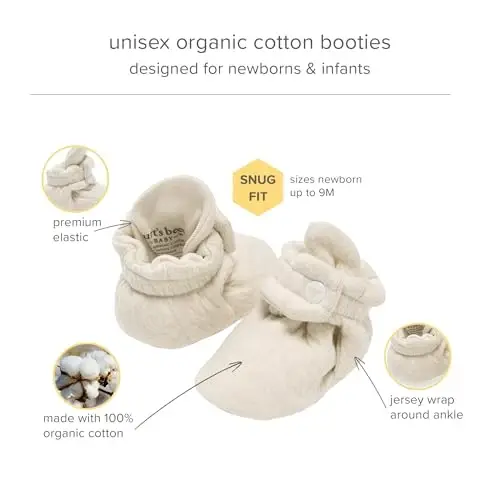 Burt's Bees Baby Unisex Booties Organic Cotton Newborn Essentials Shoes for Infants - 6