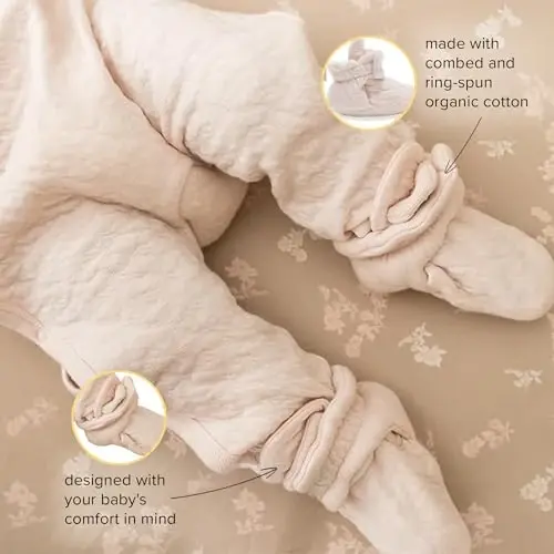 Burt's Bees Baby Unisex Booties Organic Cotton Newborn Essentials Shoes for Infants - 3