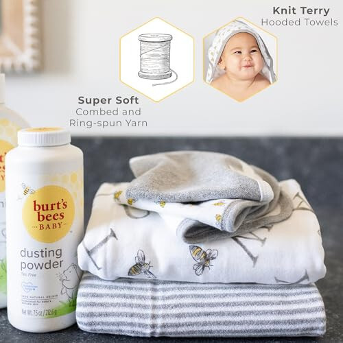 Burts Bees Bebek Bebek Kapüşonlu Havlular Bal Arısı Organik Pamuk, Unisex Banyo Gereçleri ve Yeni Doğan Gereklilikleri, Kapüşonlu Yumuşak Bebek Havlu Seti, 2'li Paket Boyutu 29 x 29 inç - 1