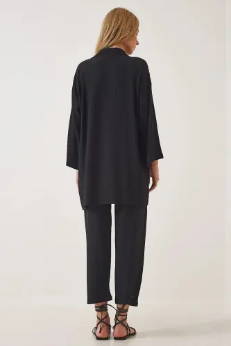 Bürümcük Kimono Pantolon Takım-Siyah - 4