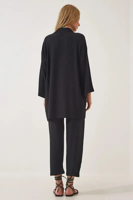 Bürümcük Kimono Pantolon Takım-Siyah - 4