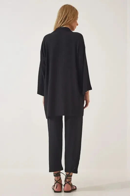 Bürümcük Kimono Pantolon Takım-Siyah - 4