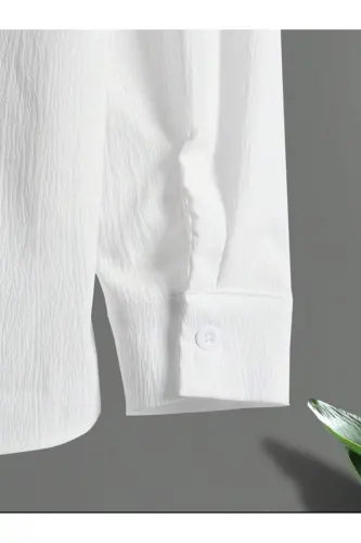 Bürümcük Krinkıl Kumaş Yazlık Likralı Unisex Kadın Erkek Uzun Kol Gömlek Eşofman Takım-UZUN - 4