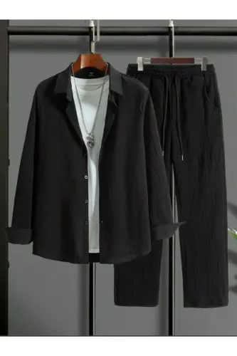 Bürümcük Krinkil mato yozgi likrali unisex ayollar erkaklar uzun yengli ko'ylak va sport kiyimi to'plami-UZUN - DWNWEAR (1)