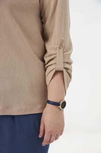 Bürümcük Kumaş Büyük Beden Bej Bluz - 3