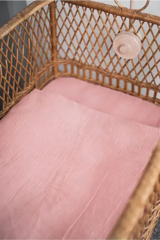 Bürümcük Müslin Bebek Nevresim Takımı 70x110 Cm %100 Organik Pamuk 15 Cm Yatak Yüksekliği (PUDRA)-Toz Pembe - 1