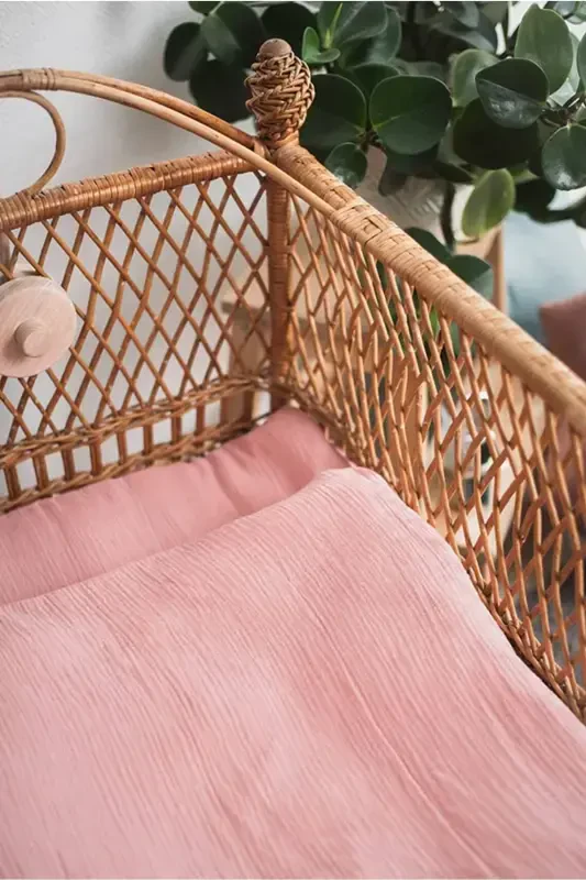 Bürümcük Müslin Bebek Nevresim Takımı 70x110 Cm %100 Organik Pamuk 15 Cm Yatak Yüksekliği (PUDRA)-Toz Pembe - 4
