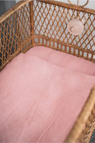 Bürümcük Müslin Bebek Nevresim Takımı 70x110 Cm %100 Organik Pamuk 15 Cm Yatak Yüksekliği (PUDRA)-Toz Pembe 