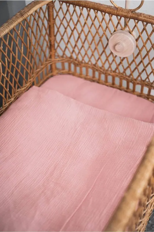Bürümcük Muslin Chaqaloq Ko'rpa-To'shak To'plami 70x110 Sm 100% Organik Paxta 15 Sm Matras Balandligi (PUDRA)-Pushti - 1