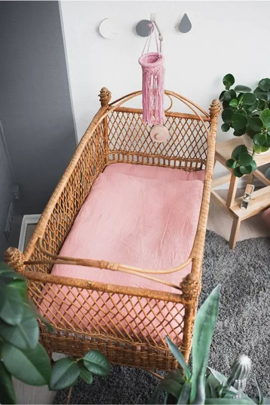 Bürümcük Muslin Chaqaloq Ko'rpa-To'shak To'plami 70x110 Sm 100% Organik Paxta 15 Sm Matras Balandligi (PUDRA)-Pushti - 2