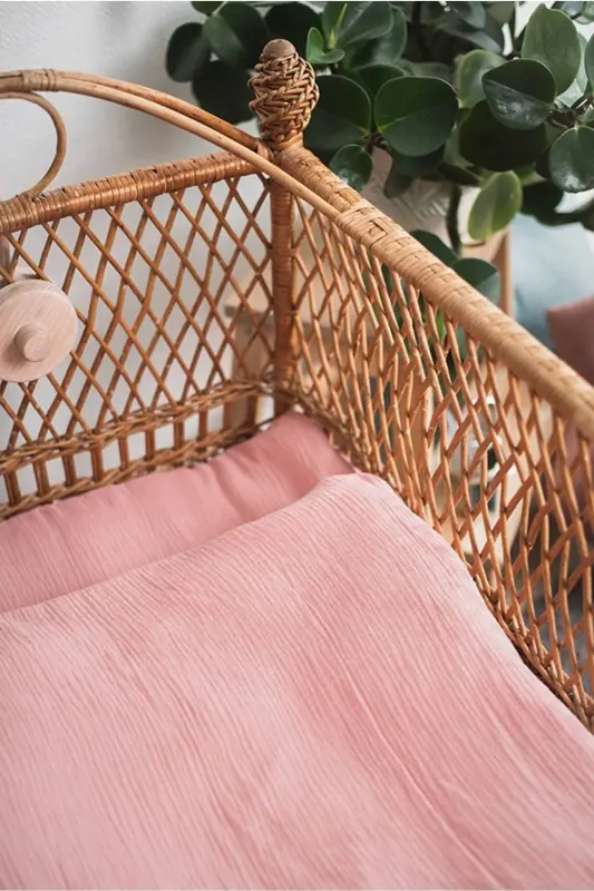 Bürümcük Muslin Chaqaloq Ko'rpa-To'shak To'plami 70x110 Sm 100% Organik Paxta 15 Sm Matras Balandligi (PUDRA)-Pushti - 4