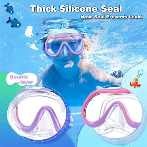 ITOWE Kids Swim Goggles Mask with Nose Cover 3-16, Unique Frame Design 180° Clear View Tempered Glass No Leak for Pool Beach - 4
