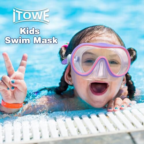 ITOWE Kids Swim Goggles Mask with Nose Cover 3-16, Unique Frame Design 180° Clear View Tempered Glass No Leak for Pool Beach - 5