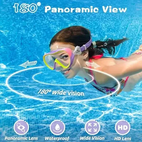 Freela Kids Swimming Goggles for 4-16 with Nose Cover, Anti-Fog No Leakage Swim Mask 180° Clear Vision Beach Pool Goggles - 3