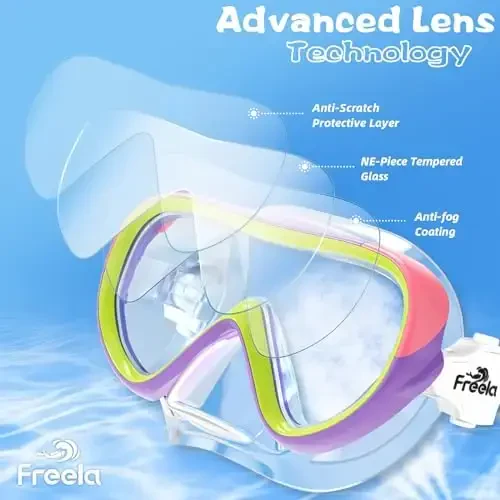 Freela Kids Swimming Goggles for 4-16 with Nose Cover, Anti-Fog No Leakage Swim Mask 180° Clear Vision Beach Pool Goggles - 4