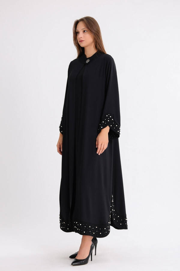 Buson Abaya Jacket with Beaded Sleeves and Hem - 2