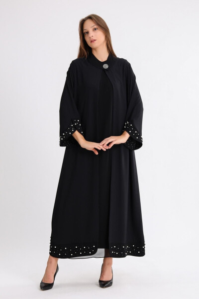 Buson Abaya Jacket with Beaded Sleeves and Hem - 3