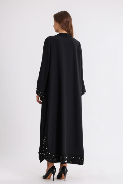 Buson Abaya Jacket with Beaded Sleeves and Hem - 4