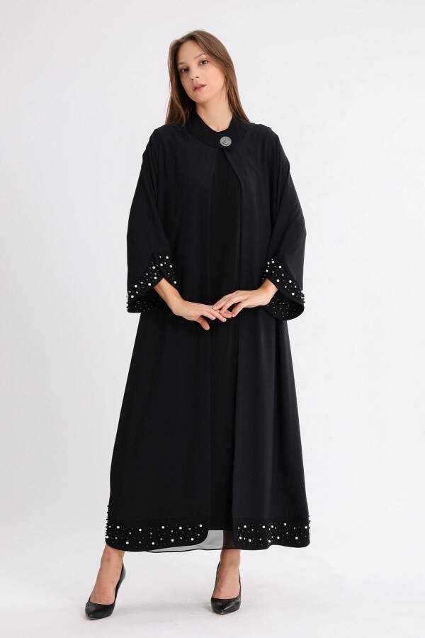 Buson Abaya Jacket with Beaded Sleeves and Hem - 7