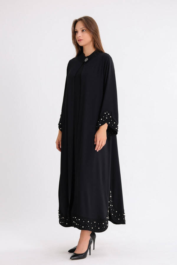 Buson Abaya Jacket with Beaded Sleeves and Hem - 10