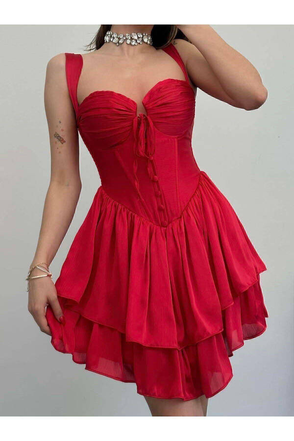 Bust Detail Thick Strap Backless Red - 2