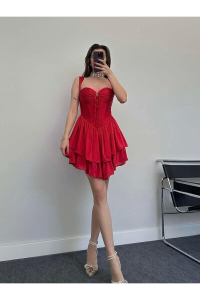 Bust Detail Thick Strap Backless Red - 4