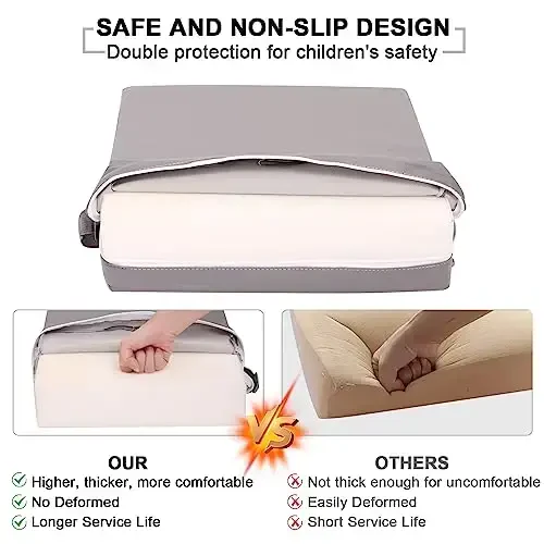Бустер для малышей для обеденного стола - PU водонепроницаемый бустер для обеденного стола со спинкой и регулируемыми ремнями безопасности Нескользящая подушка для стула для детей, ребенка, малыша - 5