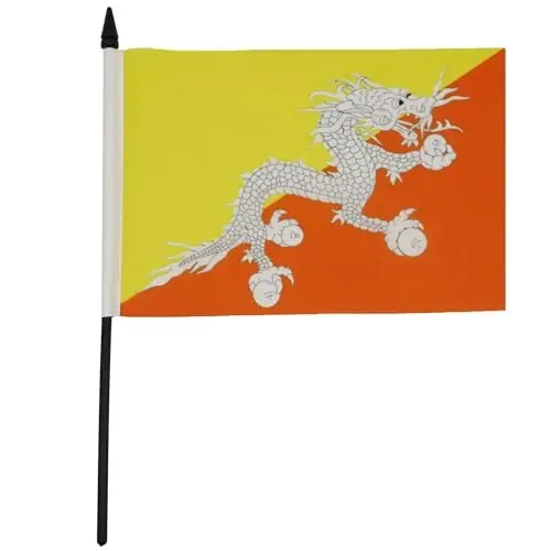 Bhutan Table Flag 5'' x 8'' - Bhutanese Desk Flag 21 x 14 cm. - Black plastic stick and base - AZ FLAG - AZ FLAG