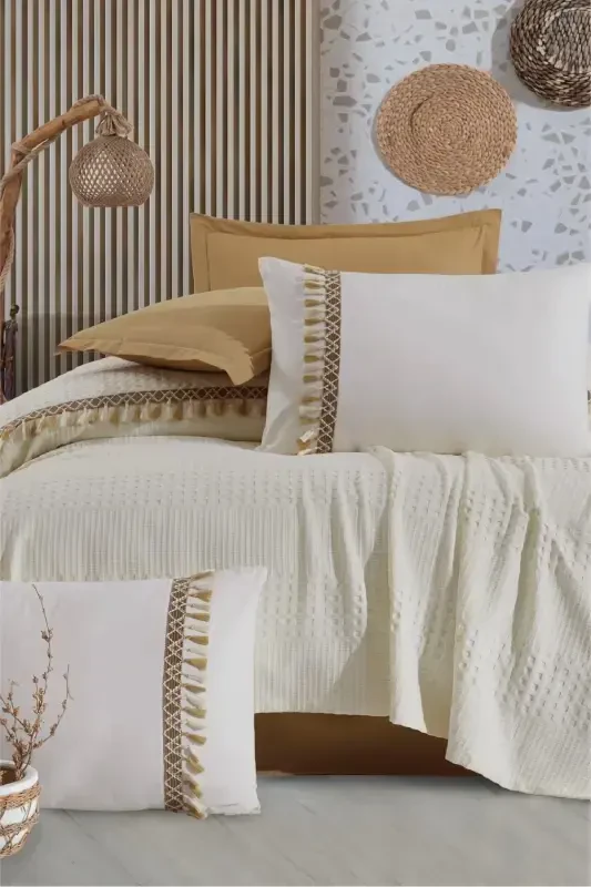 Butik Çift Kişilik Pike Takımı Bohamline-ekru - Modazone