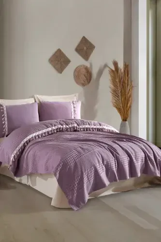 Butik Çift Kişilik Püsküllü Pike Takımı Bohamline-Lila - 3