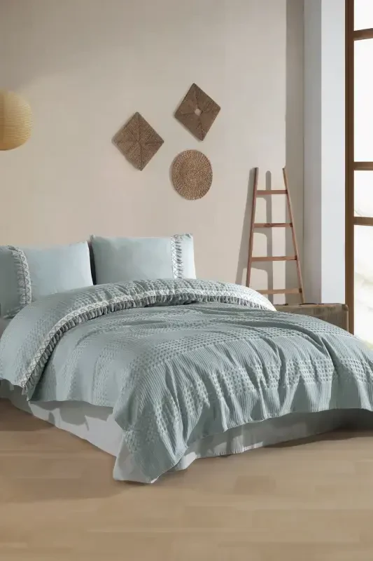 Butik Çift Kişilik Püsküllü Pike Takımı Bohamline-Mint - 2