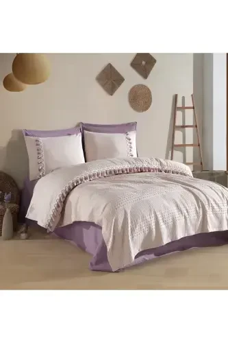 Butik Çift Kişilik Püsküllü Pike Takımı Bohamline-Taş - Modazone (1)