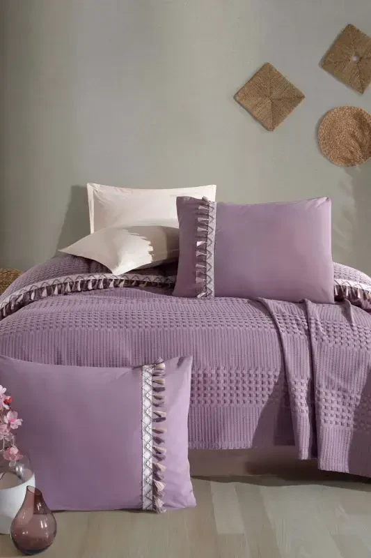 Butik Ikkita kishilik ponponli pike to'plami Bohamline-Lila - Modazone