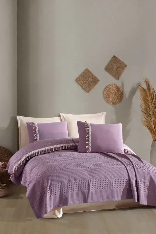 Butik Ikkita kishilik ponponli pike to'plami Bohamline-Lila - 2