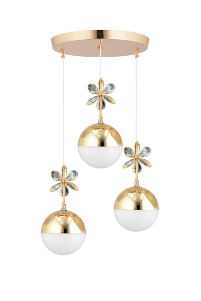 Butterfly 3-Piece Gold 3-Color Tiered Pendant LED Crystal Stone Chandelier - 11