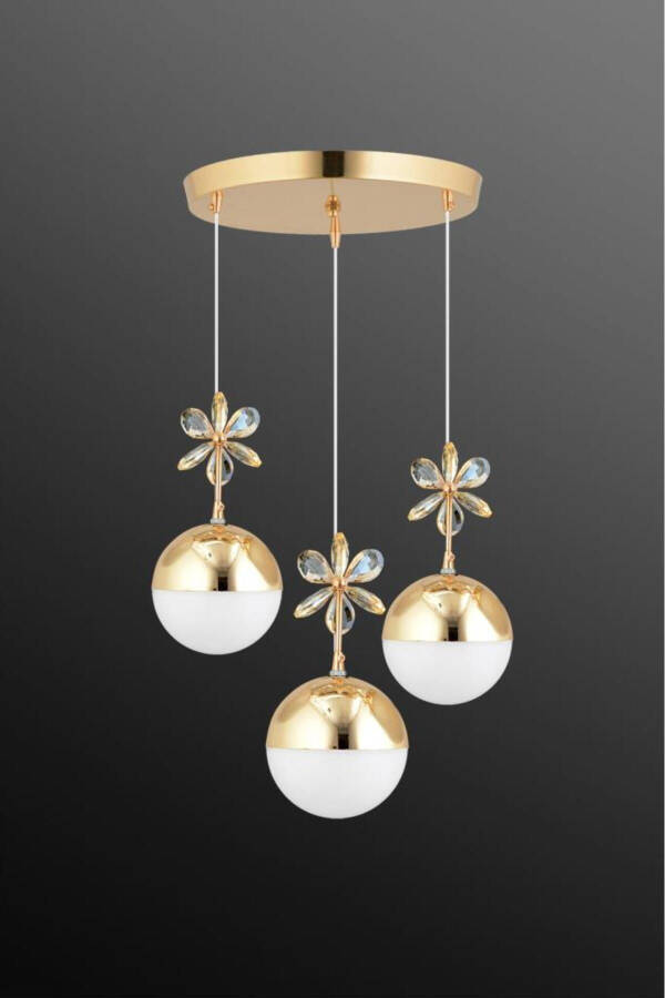 Butterfly 3-Piece Gold 3-Color Tiered Pendant LED Crystal Stone Chandelier - 12